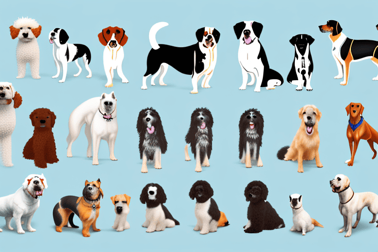 Various breeds of dogs in different poses and scenarios