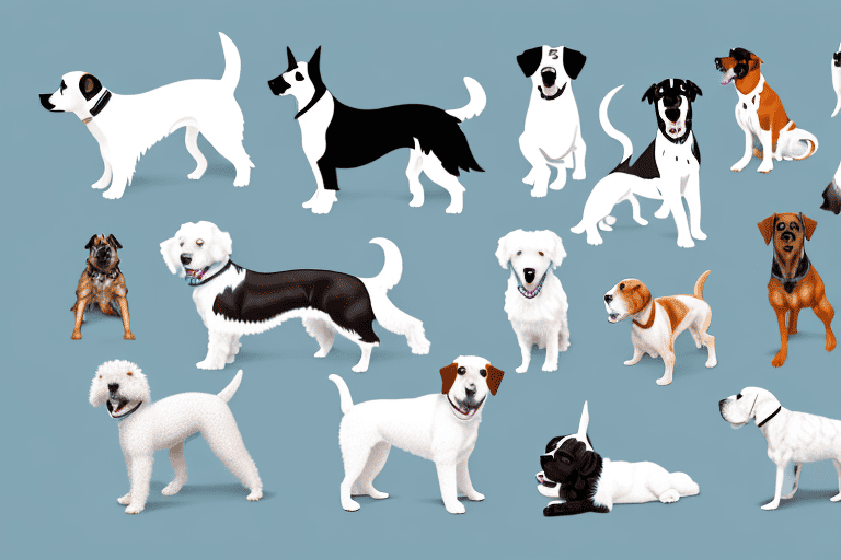 Various breeds of dogs in a calm environment