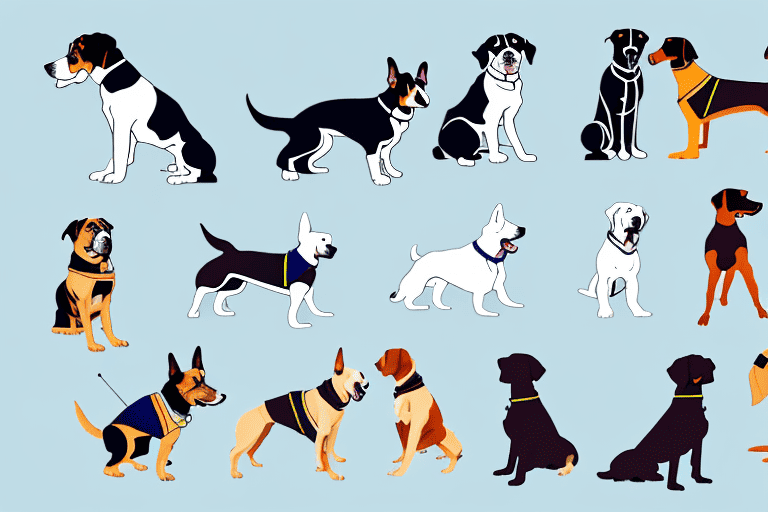 Various dogs demonstrating different training styles such as agility training