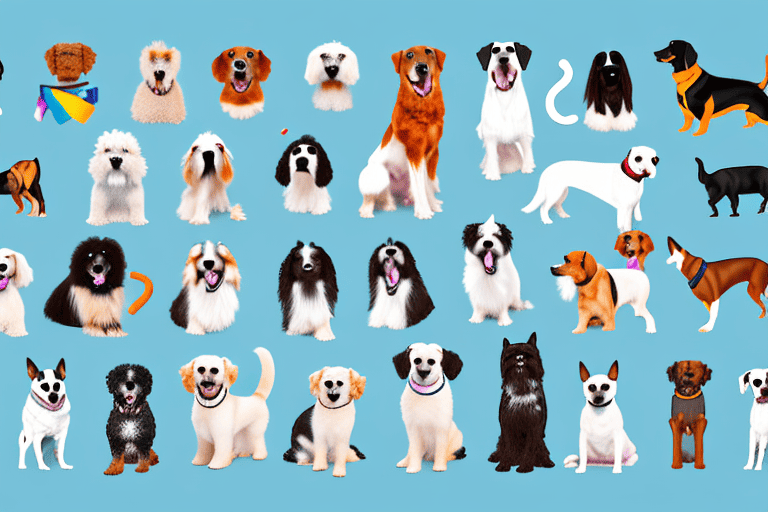 Various breeds of dogs with subtle visual elements indicating health and sickness