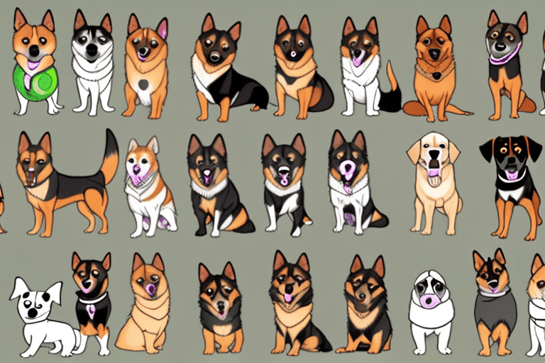 Various breeds of dogs in different postures