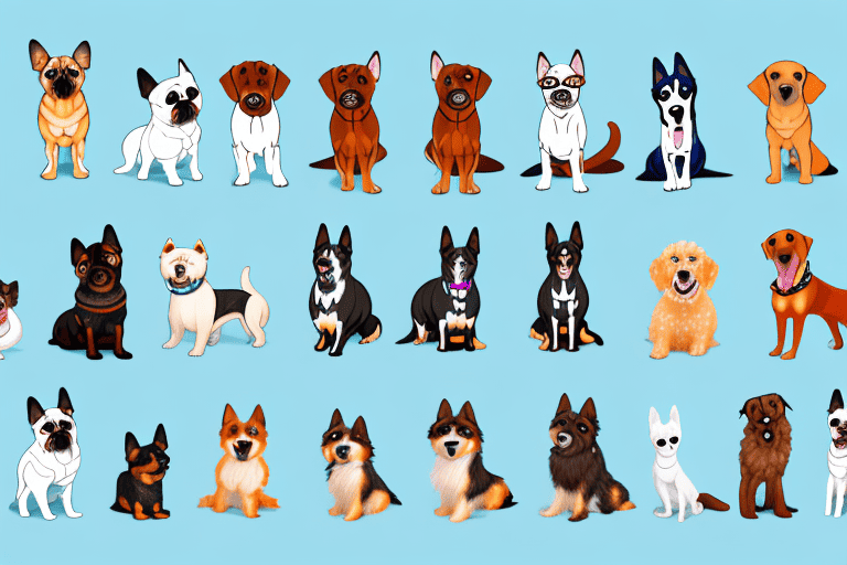 Various types of dogs in different poses and sizes