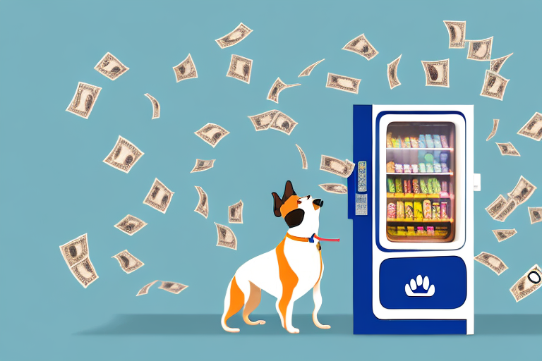 A dog standing on its hind legs in front of a vending machine