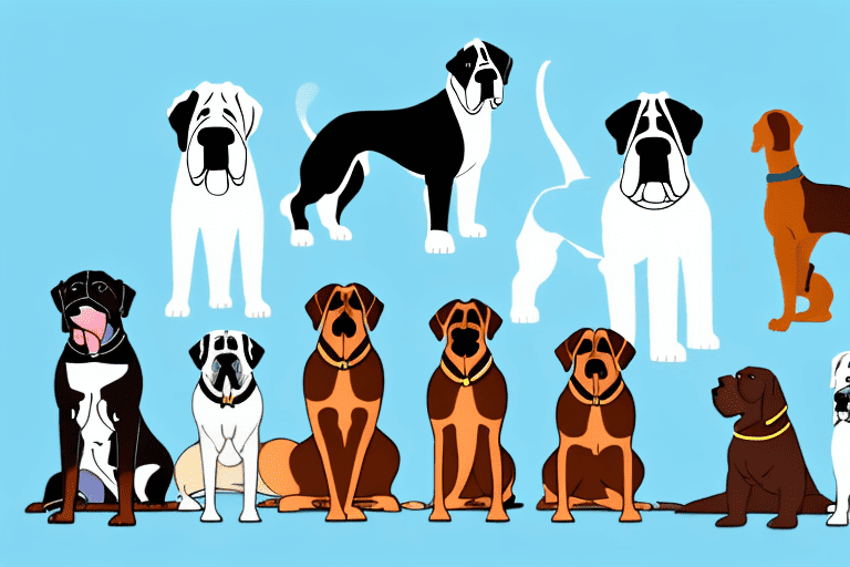 Several different large breed dogs