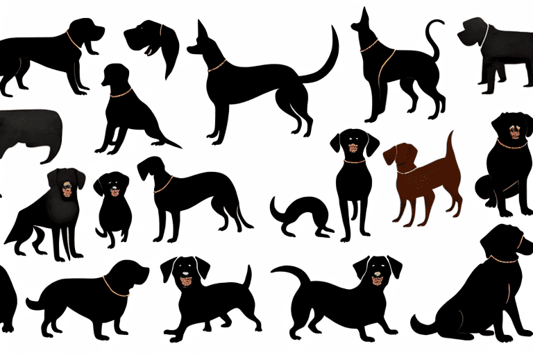 Various types of black dogs in different shapes and sizes