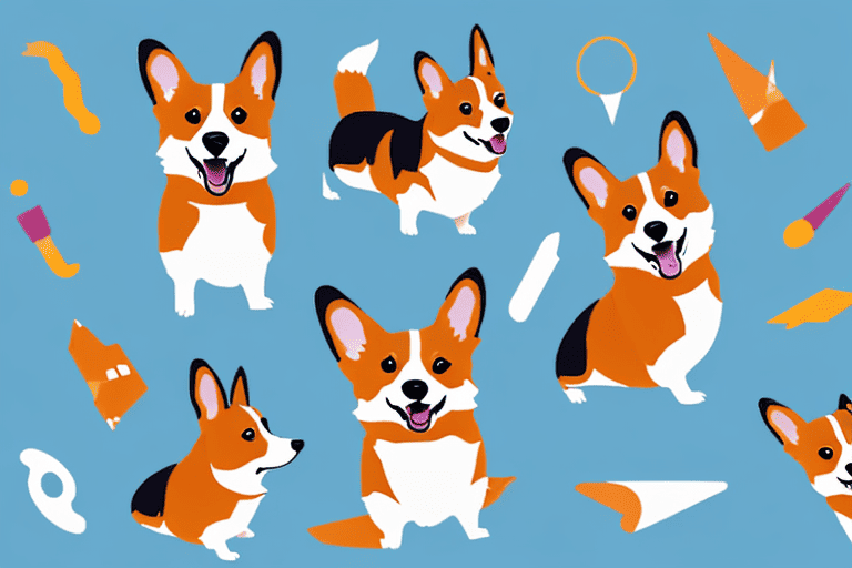 A playful corgi in a variety of poses