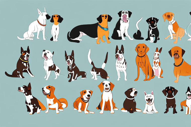 Various types of family-friendly dogs interacting in a homely environment