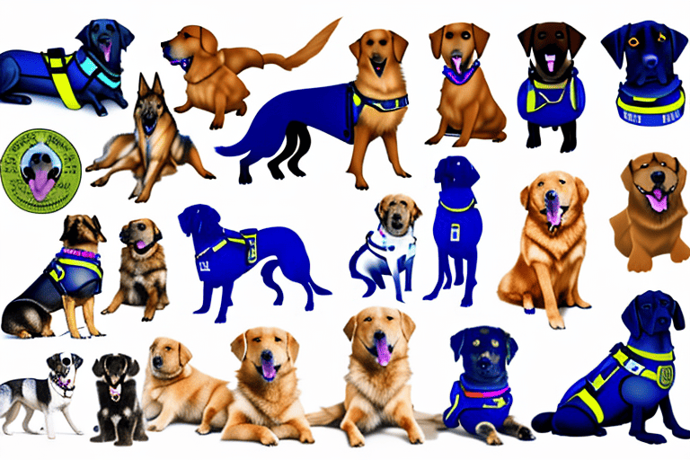 Various breeds of dogs commonly used as service dogs