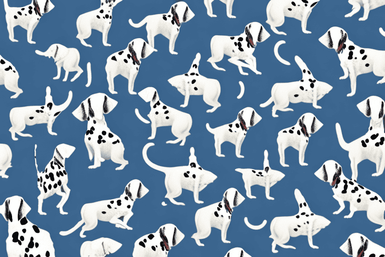 Several different types of dalmatians in various poses and activities