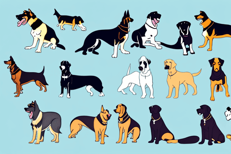 Several different large breed dogs