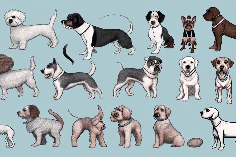 Several different breeds of medium-sized dogs