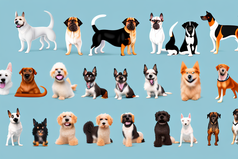 Various dog breeds of different sizes and types