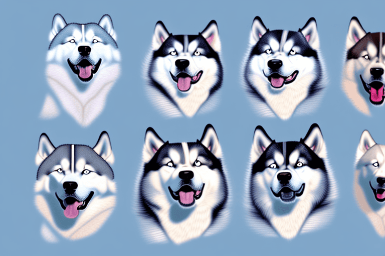 Several different breeds of dogs that resemble huskies