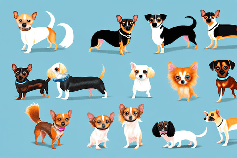 Several different breeds of small dogs such as a chihuahua