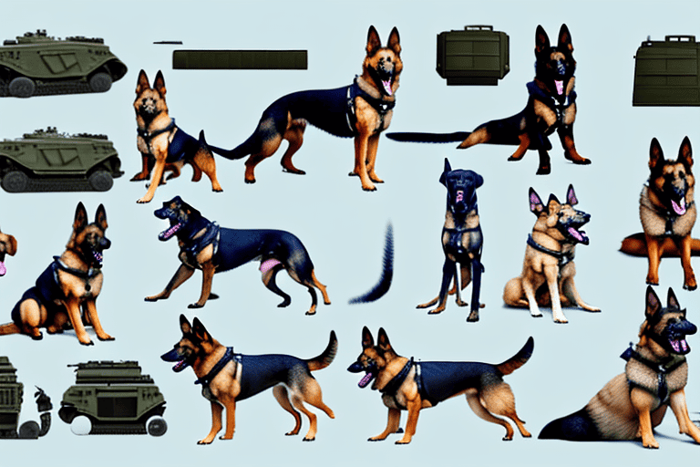 Several different breeds of dogs commonly used in the military