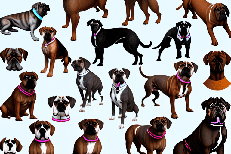 Various breeds of dogs such as boxers