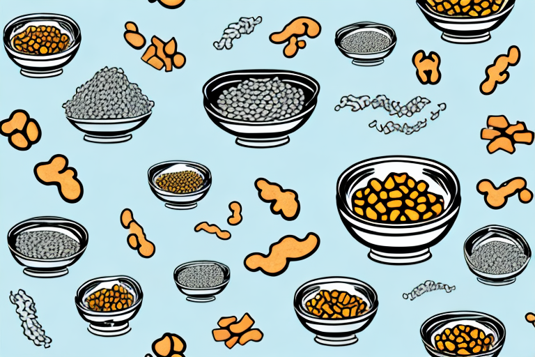 Several different types of dog food in bowls