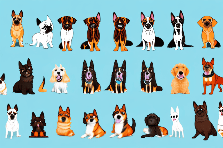 Various types of dogs in different poses and sizes