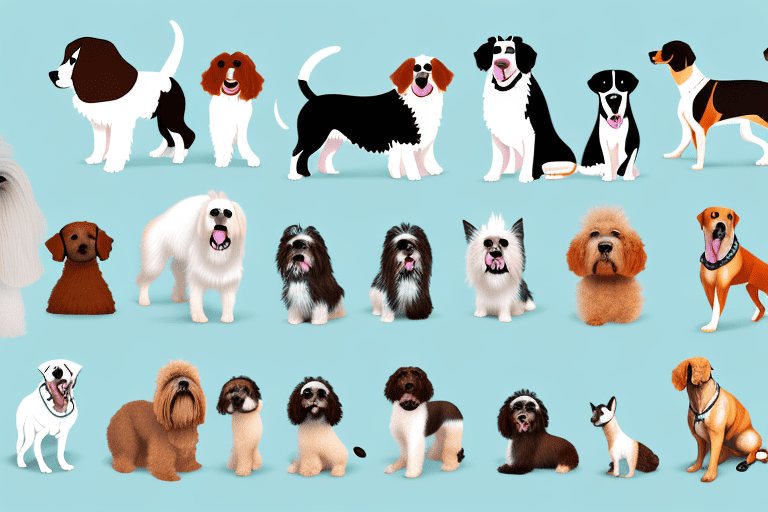 Various breeds of domestic dogs