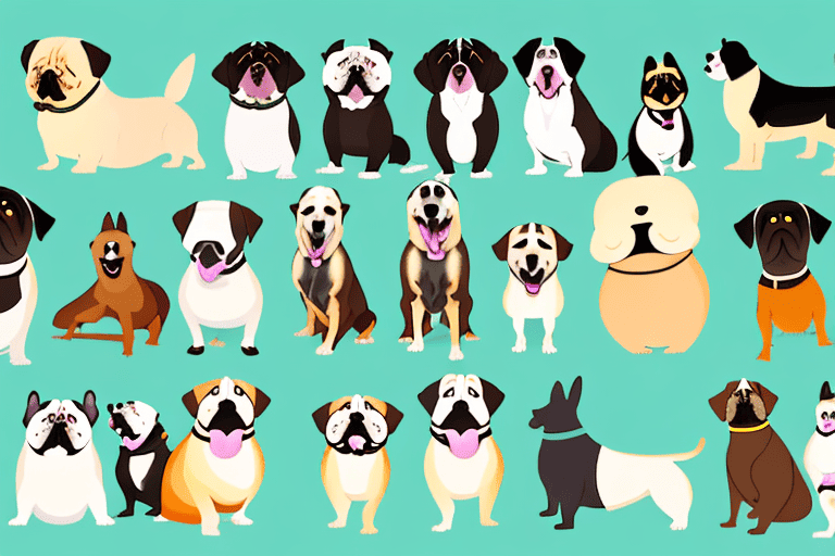 Various types of overweight dogs