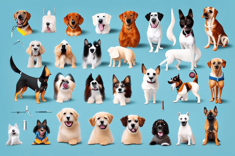 Various dogs of different breeds