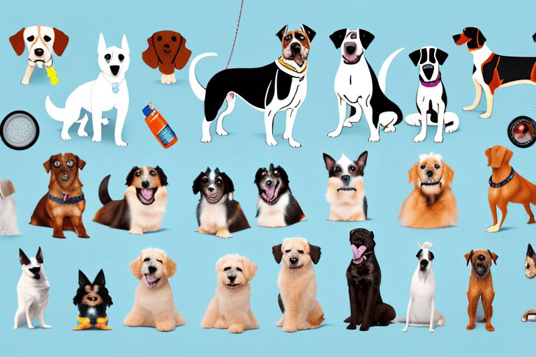 Various dogs of different breeds