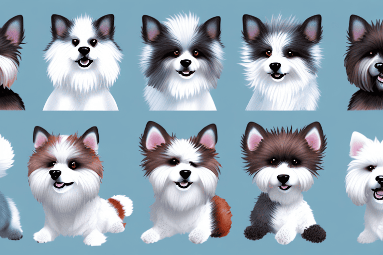 Several different types of fluffy dogs in various poses