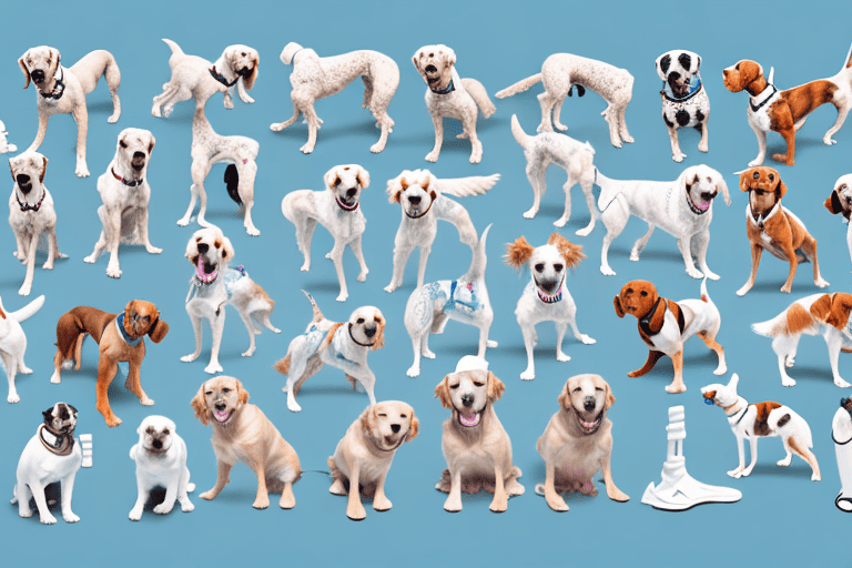 Several different breeds of dogs showcasing different types of fractures