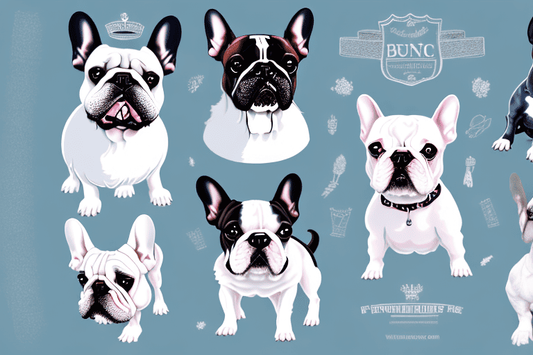 Various breeds of french dogs such as french bulldogs