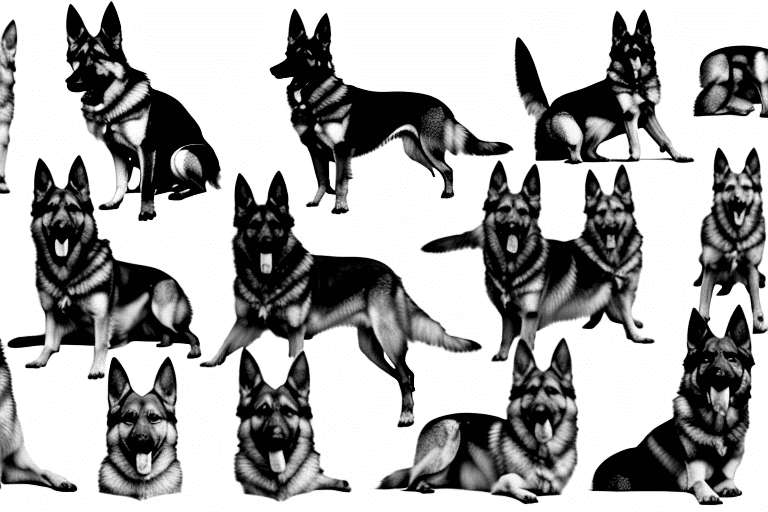 Several different types of german shepherds in various poses