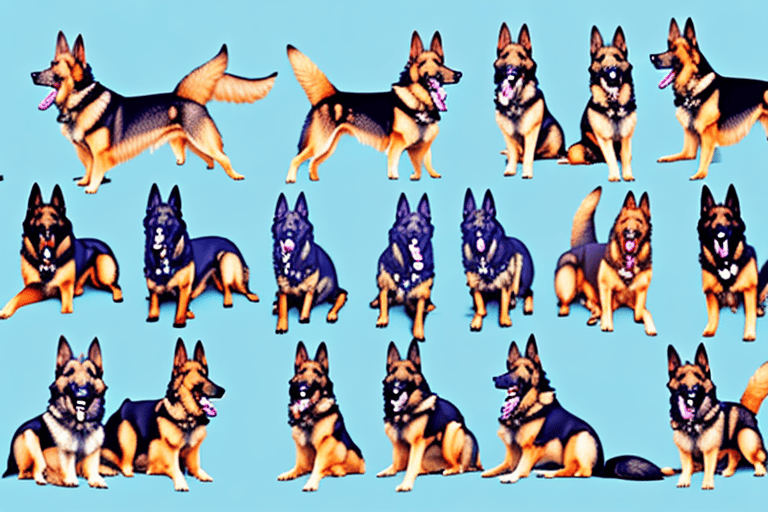 Different types of german shepherd dogs in various poses