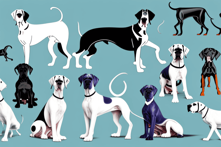 Several different types of great dane dogs