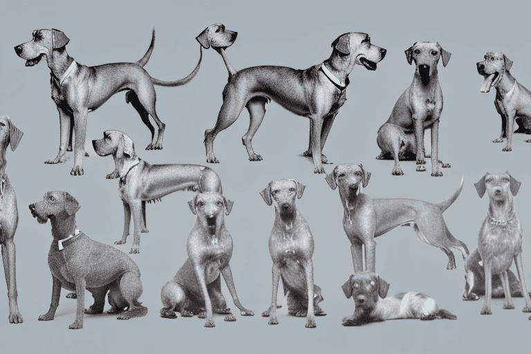 Several different breeds of grey dogs