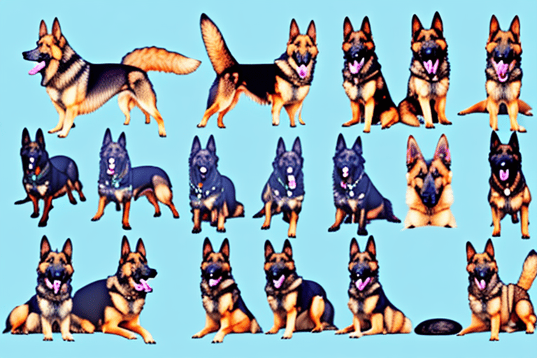 Different types of german shepherd dogs in various poses to showcase their unique characteristics and differences