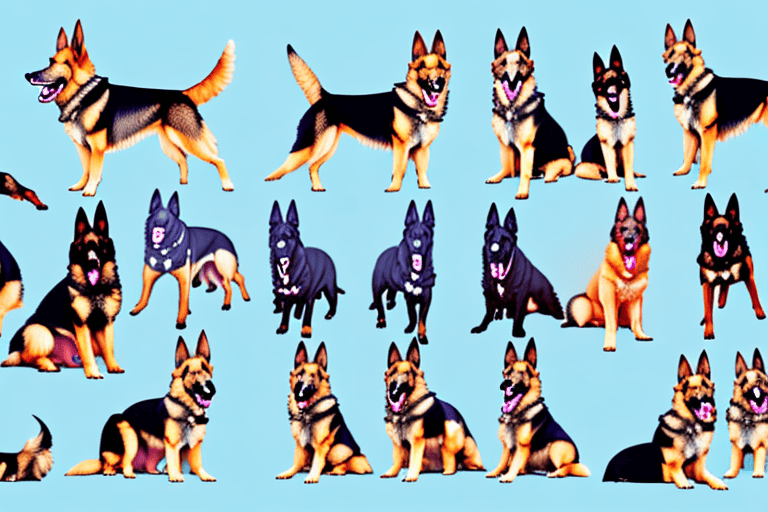 Various types of german shepherd dogs in different poses