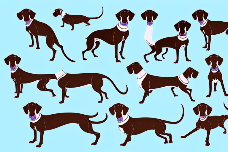 Several distinct types of german shorthaired pointer dogs in various poses to showcase their unique characteristics and differences