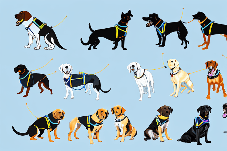 Several diverse breeds of guide dogs