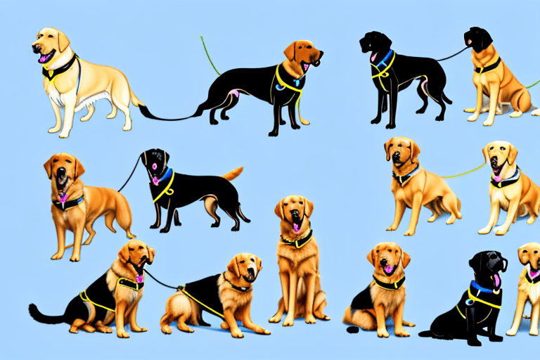 Various breeds of guide dogs such as labrador retriever