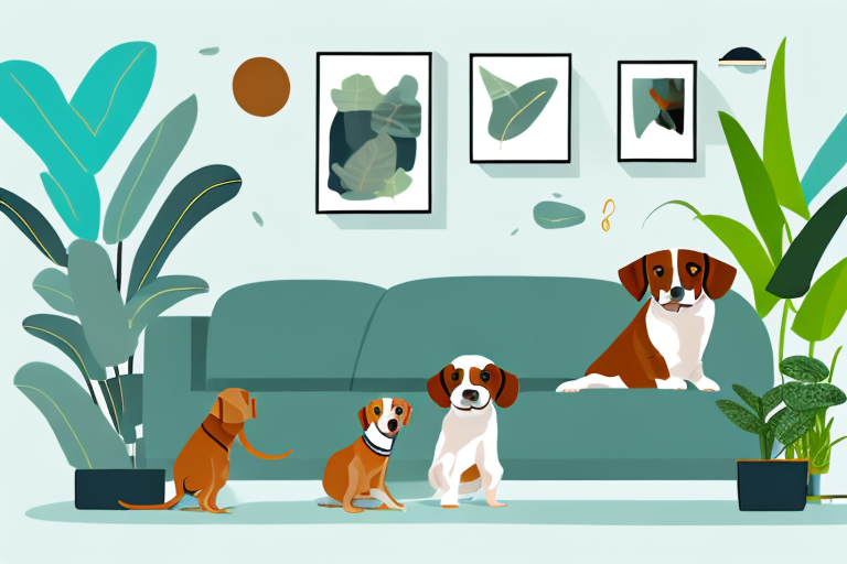 A variety of small to medium-sized dog breeds happily lounging around an apartment interior