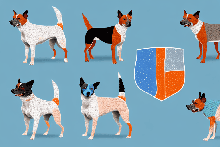 Four different types of heeler dogs (such as the australian cattle dog