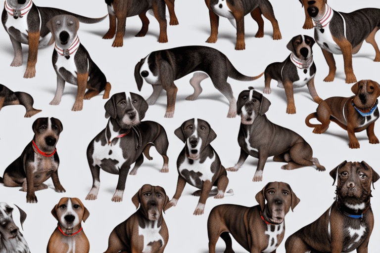 Several different types of brindle hound dogs