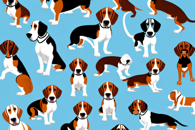 Several different hound dog breeds