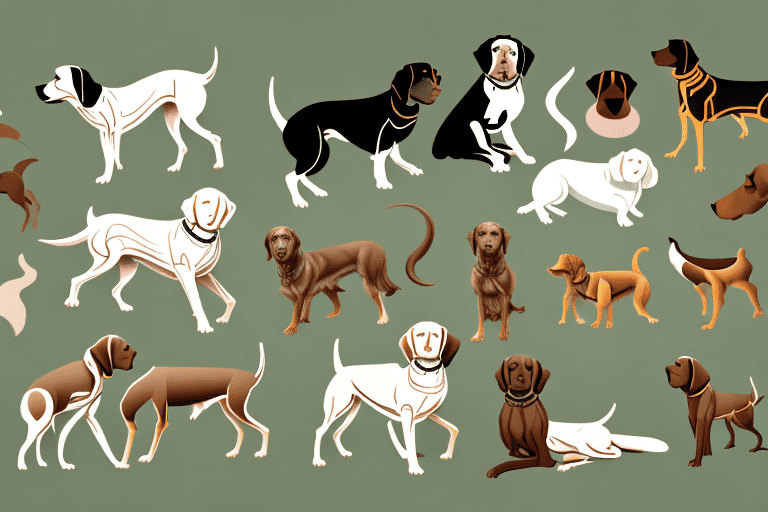 Several distinct types of hunting dog breeds