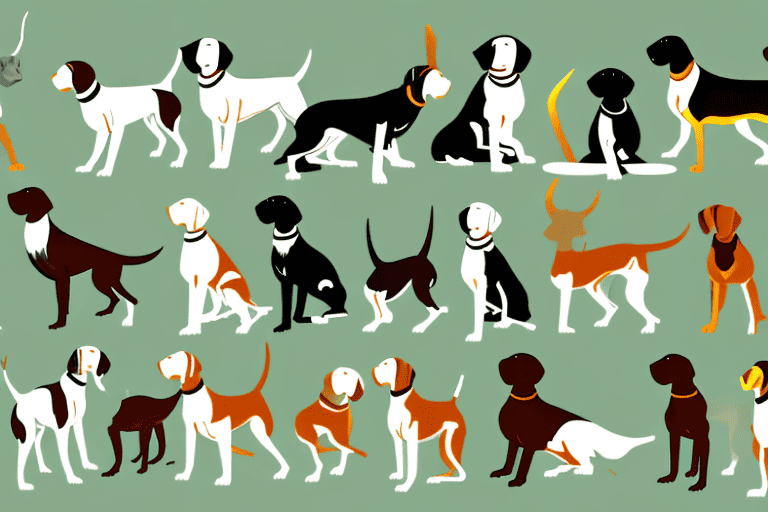 Various types of hunting dogs in different poses