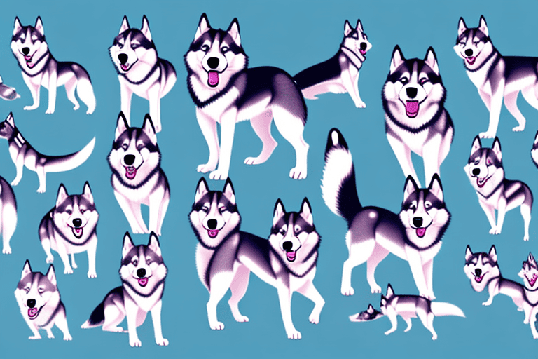 Several distinct types of husky dogs