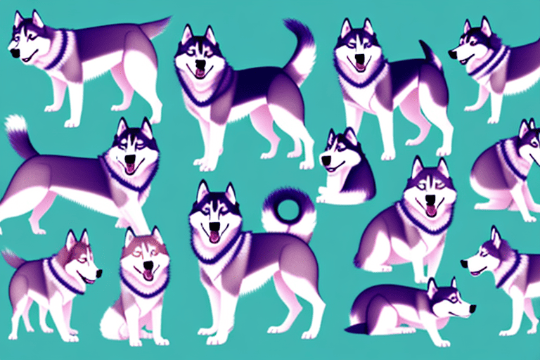 Various types of husky dogs in different poses and colors