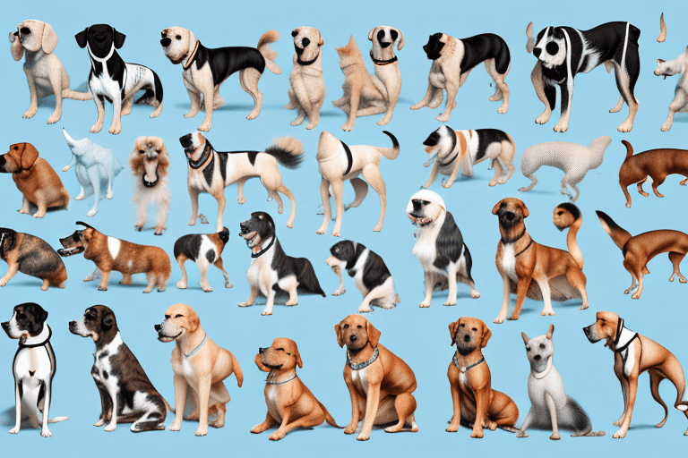 Various breeds of dogs in different poses