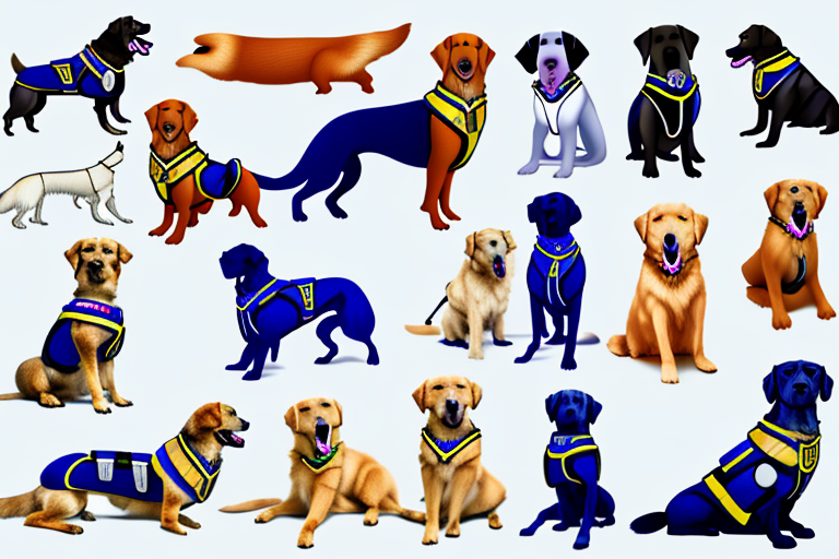 Various breeds of dogs commonly used as service dogs