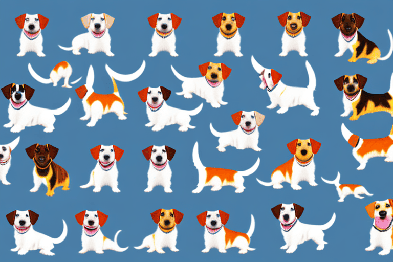 Several distinct types of jack russell terrier dogs in various playful poses