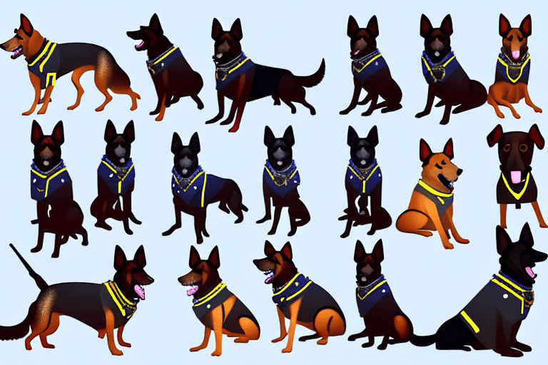 Various breeds of k9 police dogs such as german shepherds